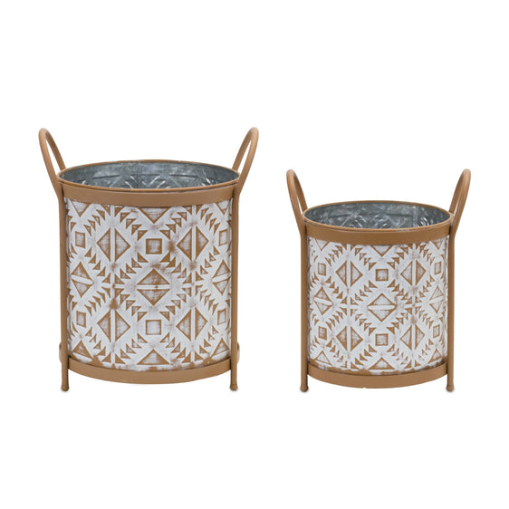 Footed Metal Aztec Planter, Set of 2 - Pier 1