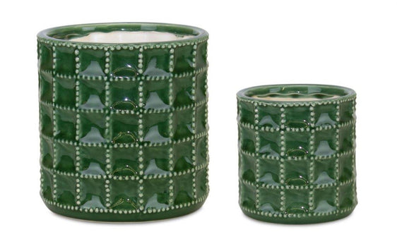 Forest-Green-Terra-Cotta-Pot,-Set-of-2-Decorative-Accessories