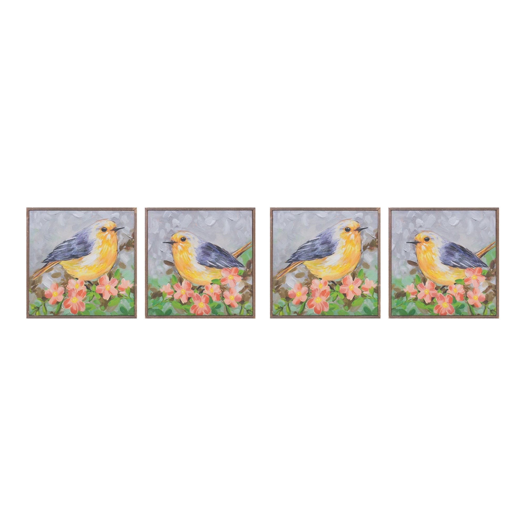 Framed-Bird-Canvas-Block,-Set-of-4-Wall-Art