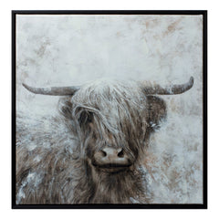 Framed Mountain Bull Canvas Painting Wall Art 20.5" - Pier 1