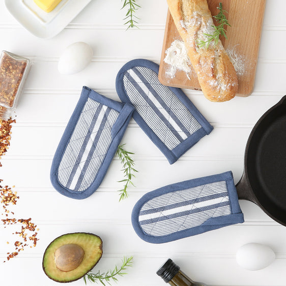 French-Blue-Chef-Stripe-Pan-Handles,-Set-of-3-Pot-holders