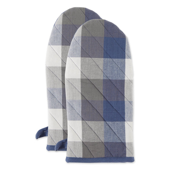 French Blue Tri Color Check Oven Mitts, Set of 2 - Pier 1