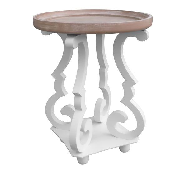 French Country Side Table with Round Tray Top, Rustic End Table - End Tables