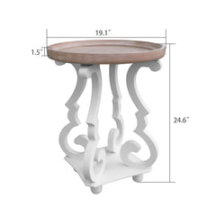 French Country Side Table with Round Tray Top, Rustic End Table - End Tables