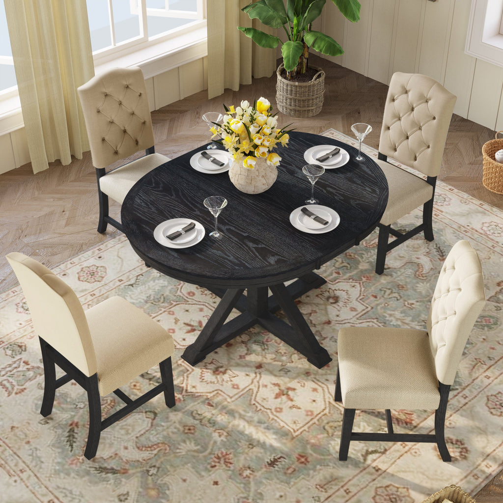 Gabriella 5 Piece Dining Set with Extendable Table and 4 Upholstered C ...