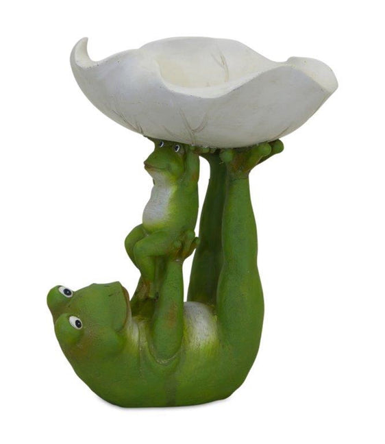 Garden Frogs with Leaf Bowl Statue 8"H - Outdoor Decor