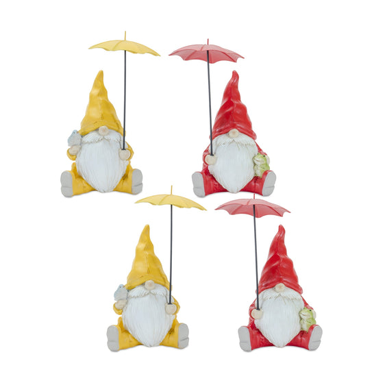 Garden-Gnome-with-Umbrella-and-Woodland-Animals,-Set-of-2-Outdoor-Decor