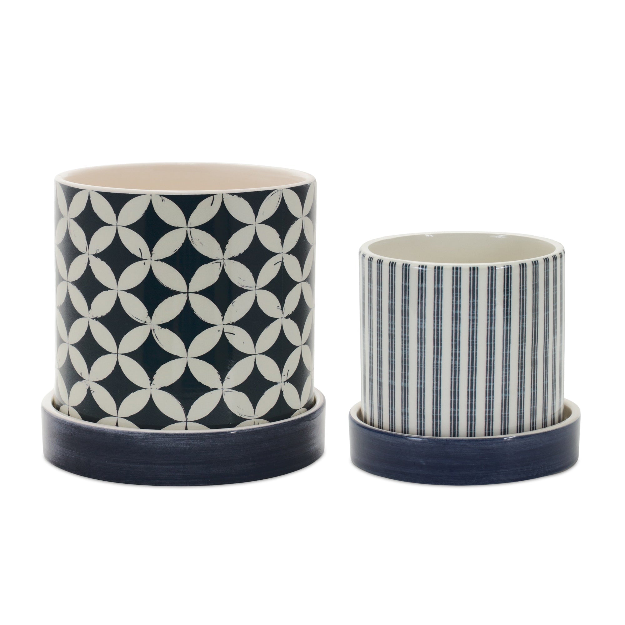 orla kiely plant pot with stand Geometric Pattern Planter with Plate, Set of 2