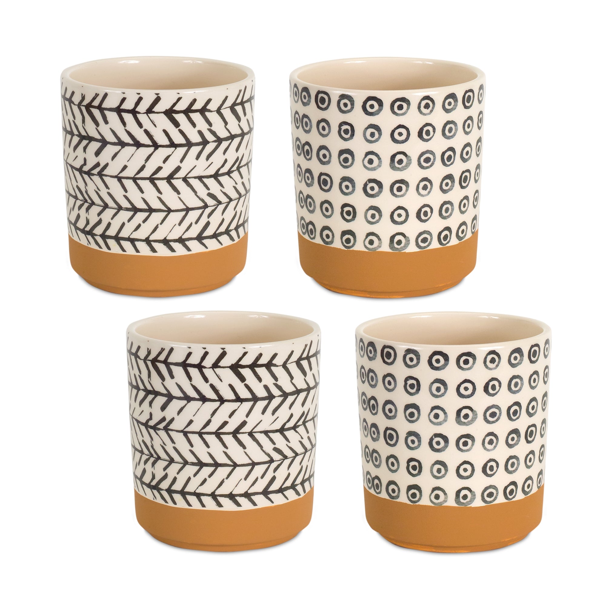 pier one plant pots Geometric Patterned Pot with Terra Cotta Accent, Set of 4
