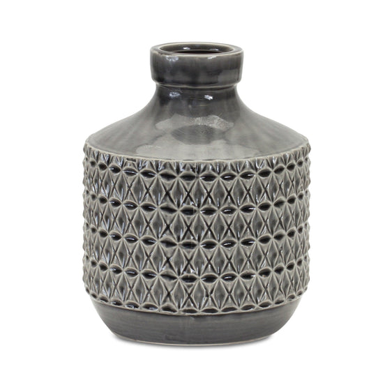 Geometric Terra Cotta Vase with Black Finish 9" - Pier 1