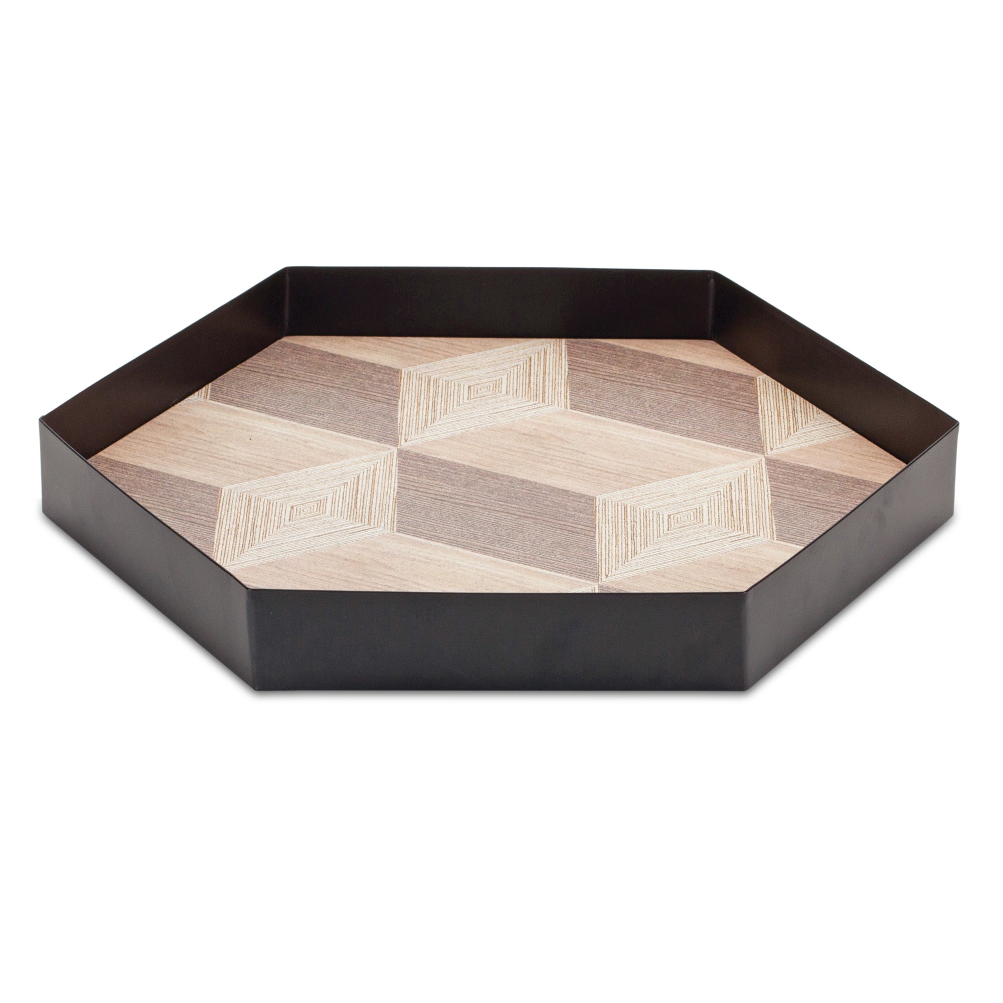 Geometric Wooden Tray with Metal Accent, Set of 3 - Pier 1