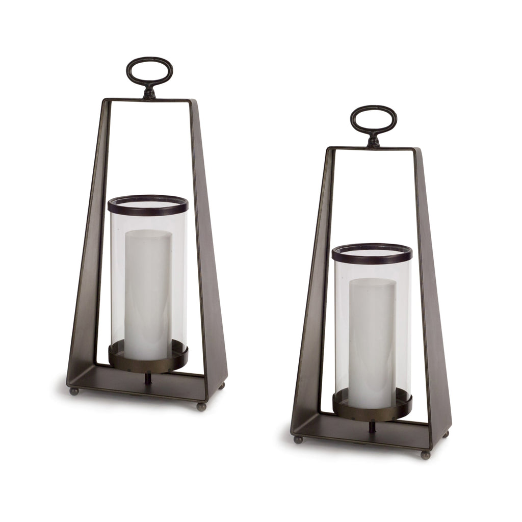 Glass Candle Holder in Tapered Metal Stand, Set of 2 - Pier 1