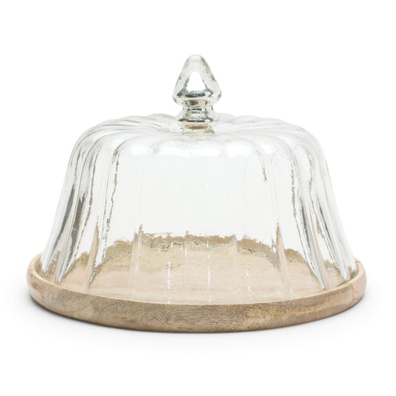 Glass Cloche with Wood Plate 9.75" - Pier 1