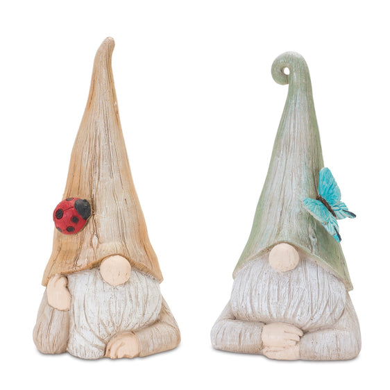 Gnome-Statue-with-Wood-Grain-Design,-Set-of-2-Outdoor-Decor