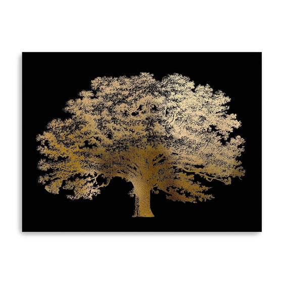 Gold-Foil-Elephant-Tree-On-Black-Canvas-Giclee-Wall-Art-Wall-Art