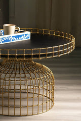 Golden Round Bird Cage Design Glossy Coffee Table - Coffee Tables