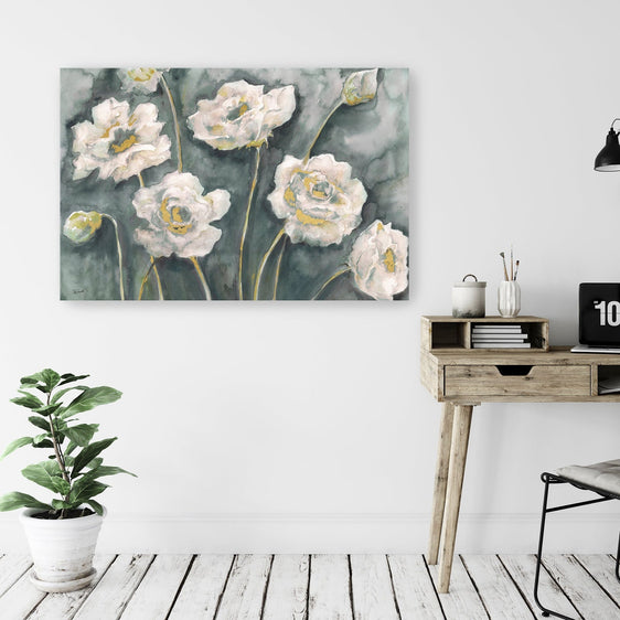 Gray And White Floral Landscape Canvas Giclee - Pier 1