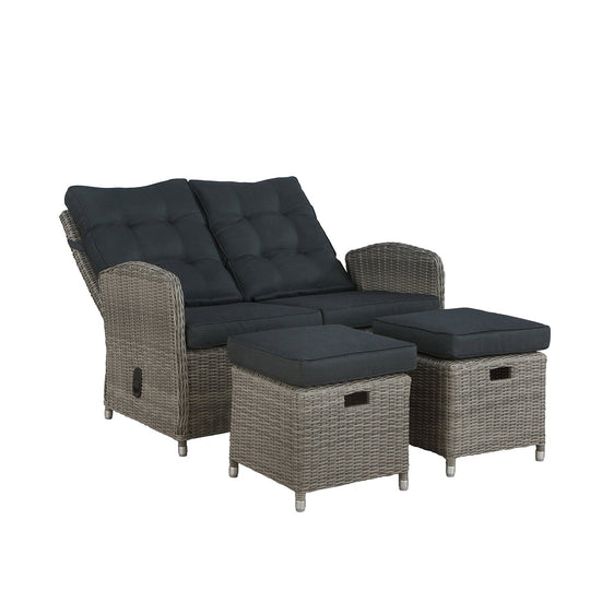 Gray Monaco All-weather 3-piece Set with Two-seat Reclining Bench and Two Ottomans - Pier 1