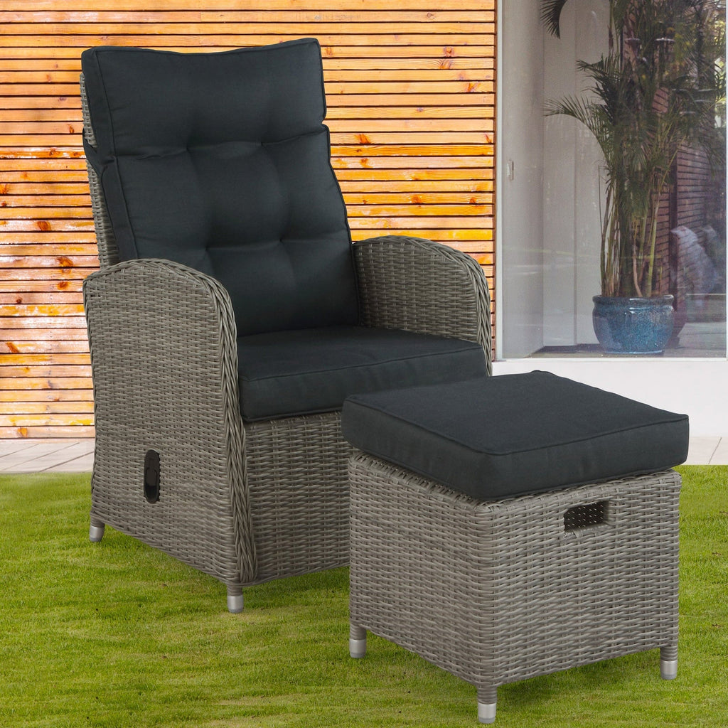 Gray Monaco All-weather Wicker Outdoor Recliner and Ottoman - Pier 1