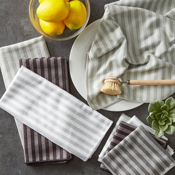 Gray-Stripe-Microfiber-Dishtowel-&-Dishcloths,-Set-of-8-Dish-Towels