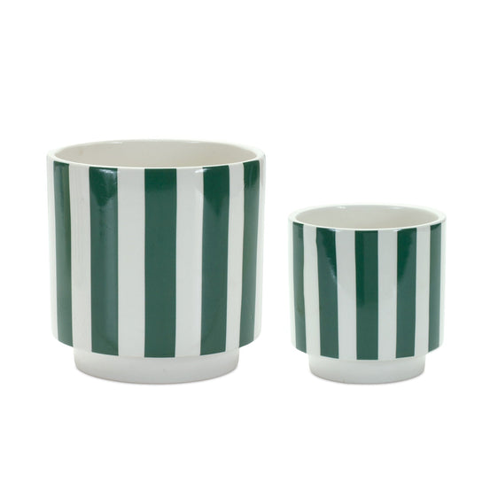 Green and White Striped Planter (Set of 2) - Pier 1