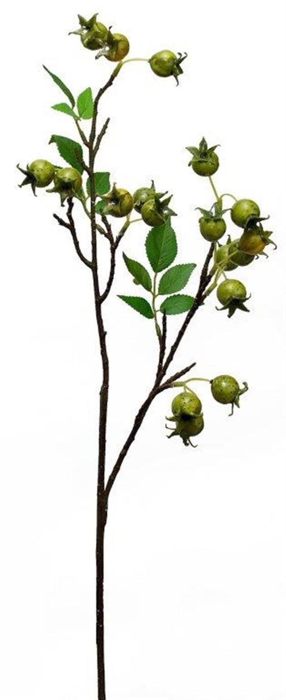 Green-Rose-Hip-Twig-Branches,-Set-of-4-Faux-Florals