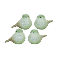Green-Terra-Cotta-Bird-Figurine,-Set-of-4-Decor