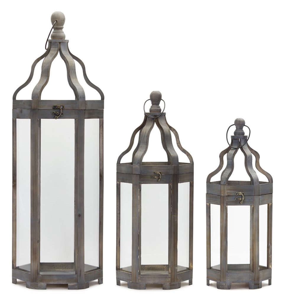 Grey Wood Floor Lantern with Curved Top, Set of 3 - Pier 1