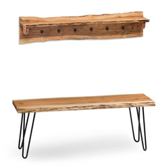 Hairpin Natural Live Edge 48" Bench with Coat Hook Shelf Set - Pier 1