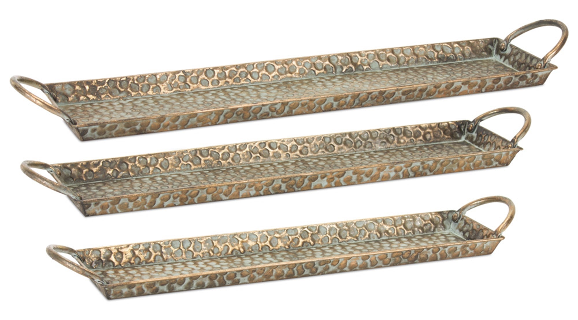 Hammered-Metal-Tray-with-Washed-Finish-and-Handles,-Set-of-3-Decorative-Trays