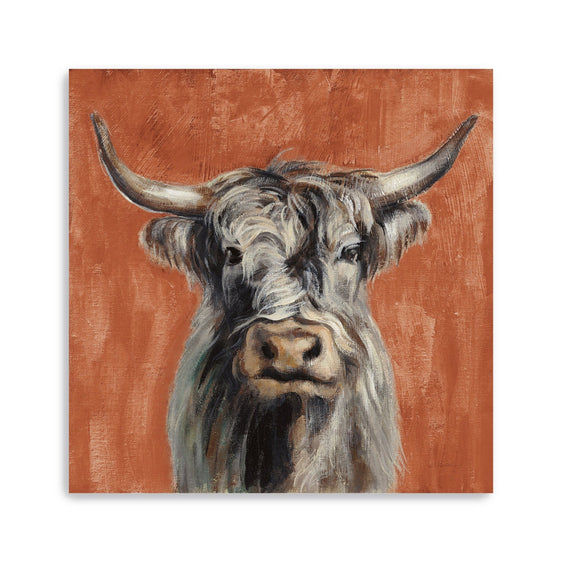 Highland-Cow-On-Terracotta-Canvas-Giclee-Wall-Art-Wall-Art