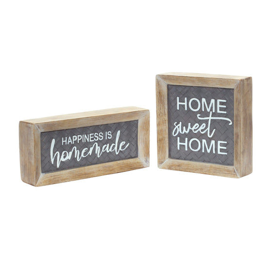 Home-Sentiment-Block-Sign-with-Wood-Grain-Design,-Set-of-2-Decorative-Accessories