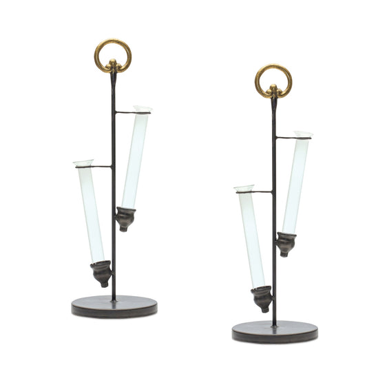Iron-Metal-Propagation-Tube-Vase-Stand,-Set-of-2-Vases