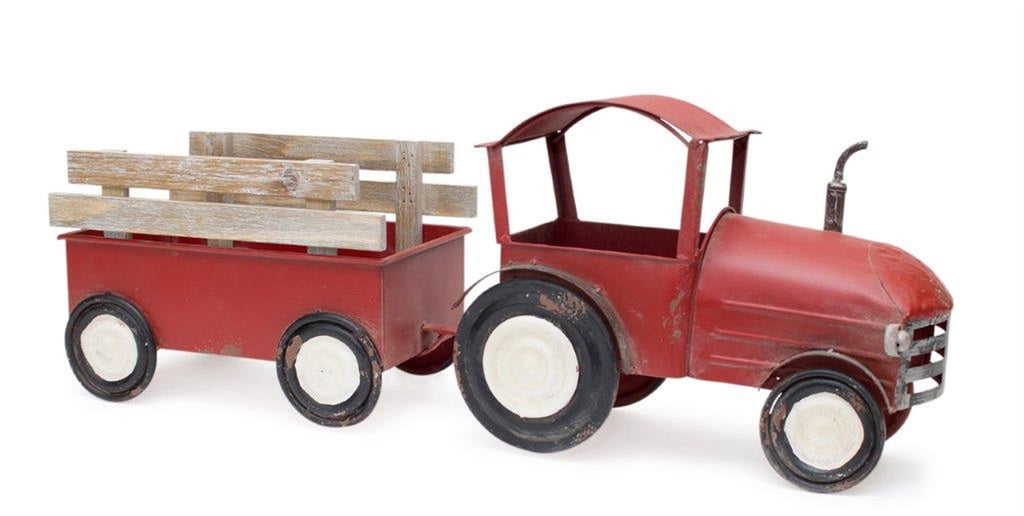 Iron Metal Tractor with Wagon Decor with Wood Accents 27.5" - Pier 1