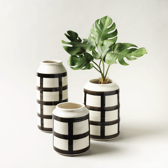 Ivory and Black Terra Cotta Vase 6"H - Vases