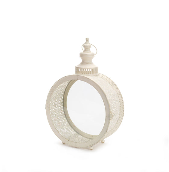 Ivory Ornate Metal Circle Lantern 17.5" - Lanterns