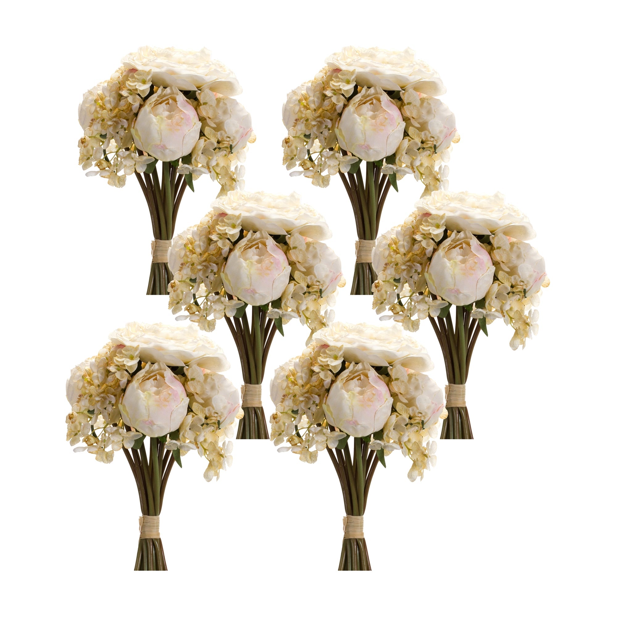 Ivory White Peony and Hydrangea Flower Bouquet, Set of 6 - Pier 1