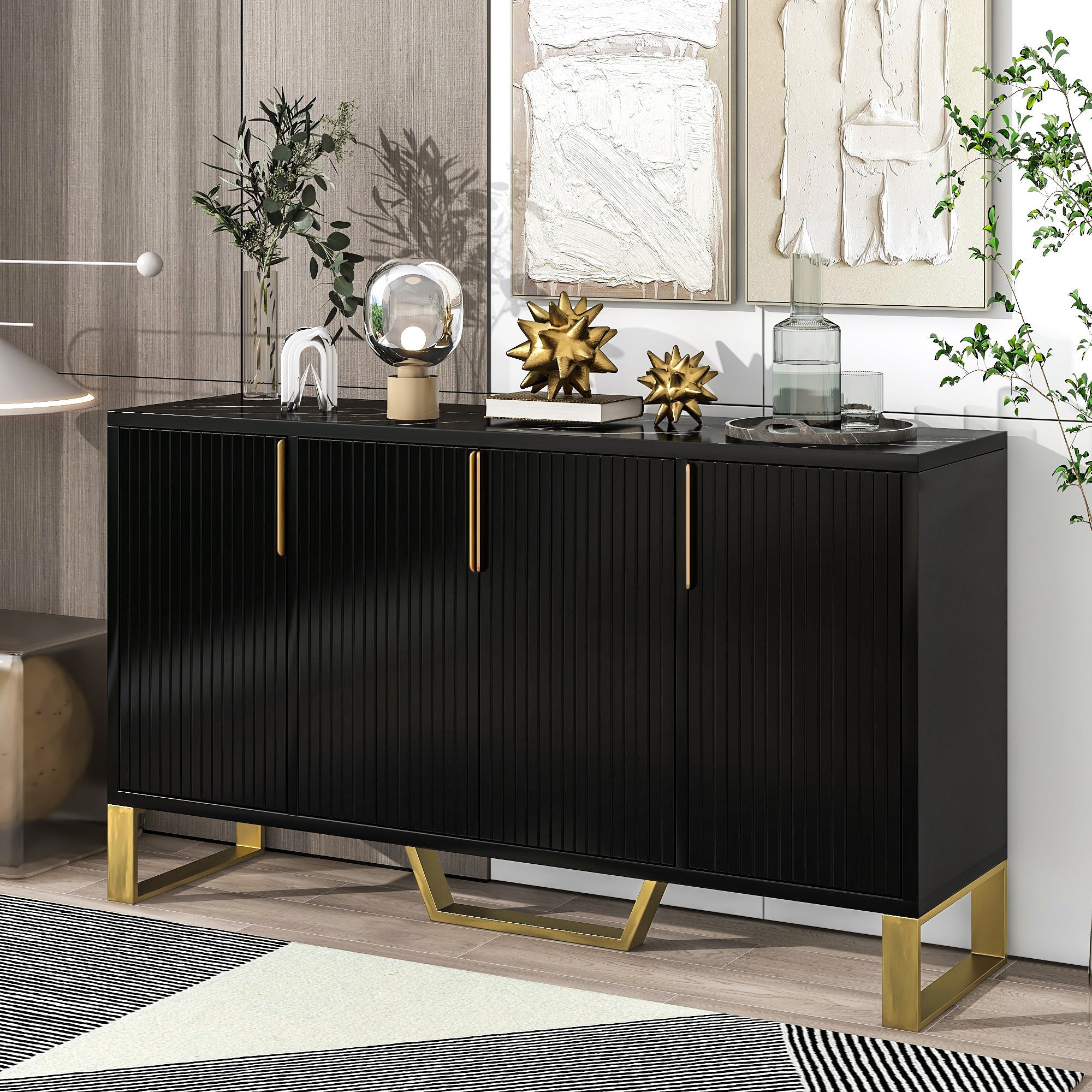 Jack-Kitchen-Sideboard-with-Four-Doors,-Metal-handles-and-Legs-and-Adjustable-Shelves-Kitchen-Buffets/Sideboards