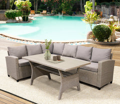 Jasper Outdoor PE Wicker Set with Sectional Sofa Set, Table and Soft Cushions - Outdoor Seating