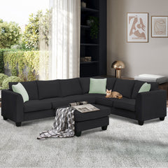 Jordan 3 Piece L Shaped Sectional Sofa with Ottoman and 3 Pillows - Sofas
