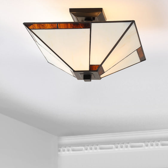 Julian-TiffanyStyle-Glass/Metal-LED-Semi-Flush-Mount-Ceiling-Lights