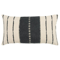 Knife Edge Print And Applied Embellishment Cotton Canvas Stripe Pillow Cover - Decorative Pillows