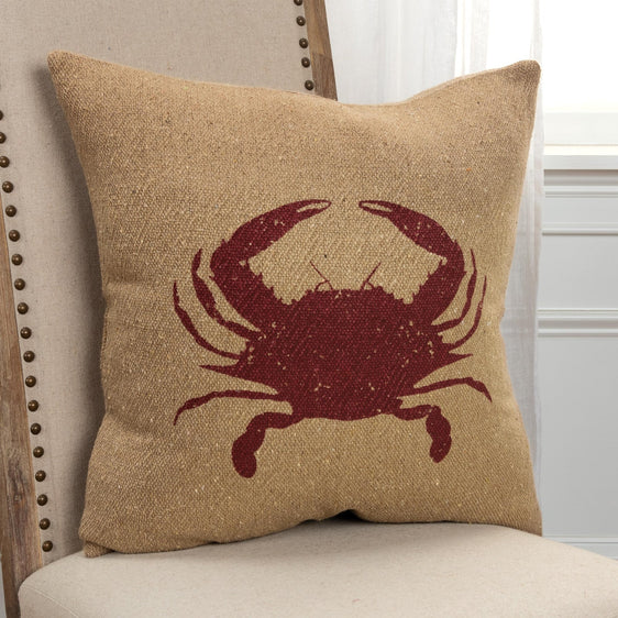 Knife Edge Printed Cotton Crab Pillow Cover - Decorative Pillows