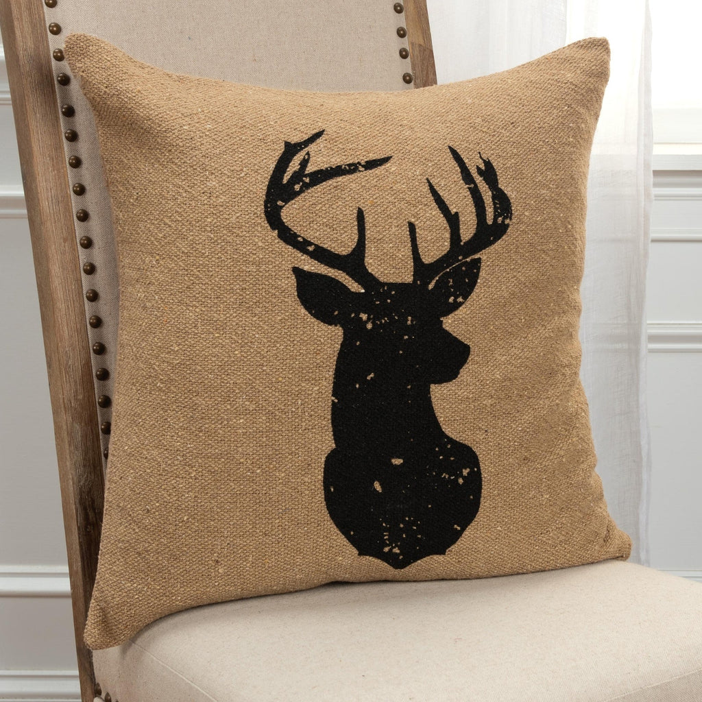 Knife Edge Printed Cotton Deer Stag Decorative Throw Pillow - Decorative Pillows