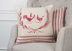 Knife Edge Printed Cotton Rooster Pillow Cover - Decorative Pillows