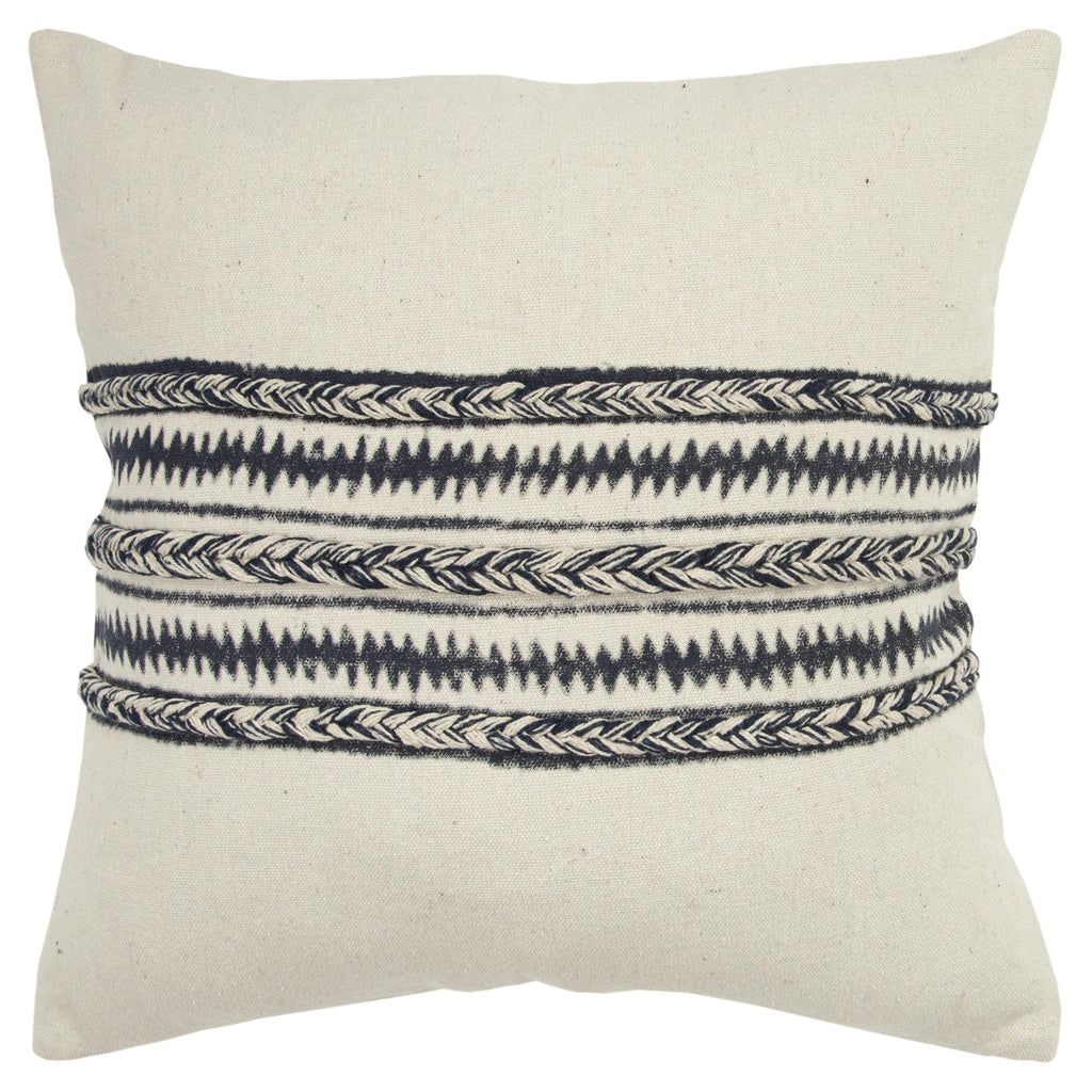 Knife Edge With Embellishment Cotton Canvas Panel And Stripe Decorative Throw Pillow - Decorative Pillows