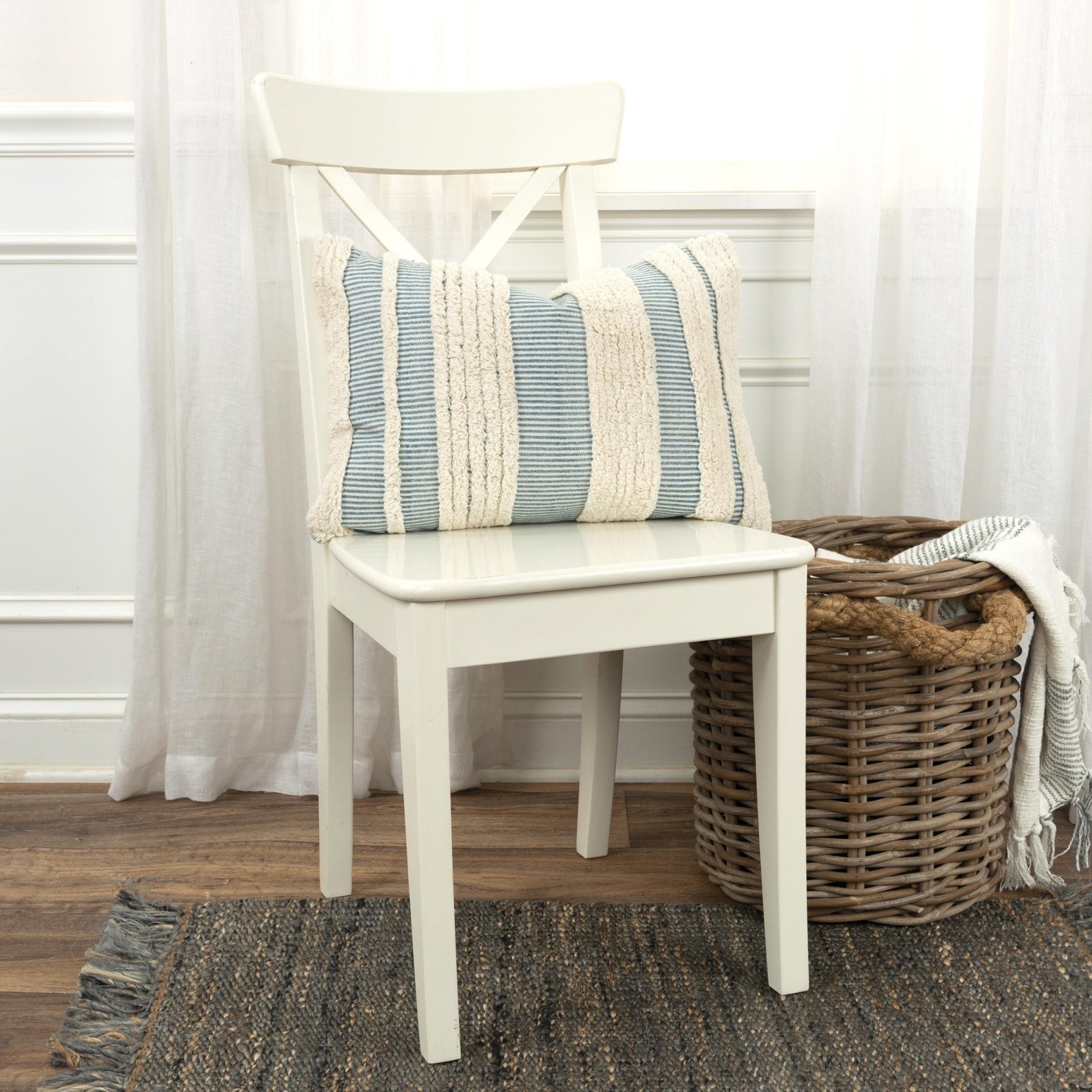 Knife Edged Cotton Stripe Decorative Throw Pillow - Thumbnail 5