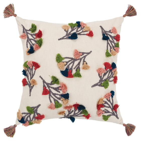 Knife Edged Embroidered Cotton Botanical Pillow Cover - Decorative Pillows