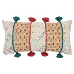 Knife Edged Paneled Cotton Leaves And Diamonds Decorative Throw Pillow - Decorative Pillows
