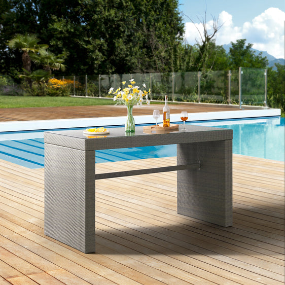 Kobo Gray Asti All-weather Wicker Outdoor 40" Tall Pub Table with Glass Top - Outdoor Tables